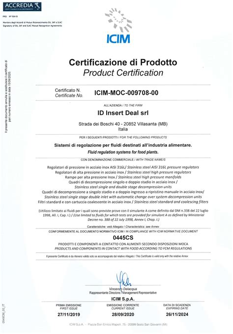 Certificazione di conformità del prodotto
