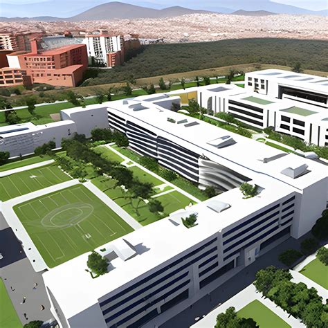 rappresentazione stilizzata di un campus universitario con icone di ricerca e documenti normativi