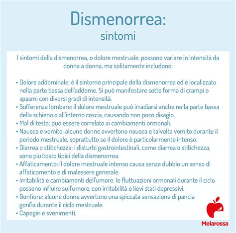 Sintomi comuni della dismenorrea