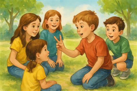 Bambini in cerchio che usano una conta per scegliere chi inizia un gioco