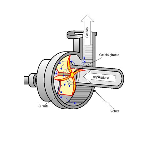 Pompa centrifuga con frecce indicanti aspirazione e mandata