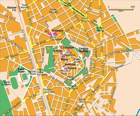 Mappa della zona di Grosseto con punti vendita Prénatal, Calzedonia e Tezenis