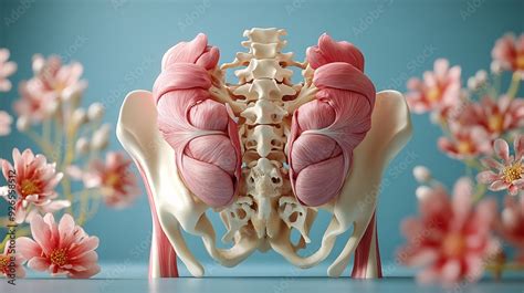 3D rendering of human anatomy showing pelvic region