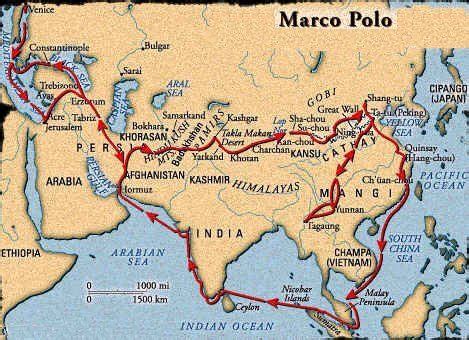 Mappa con i territori esplorati da Marco Polo