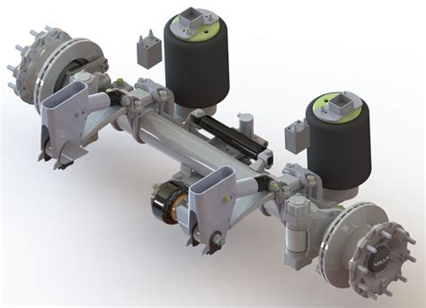 Detailed view of the 3rd self-steering axle with electro-pneumatic lock