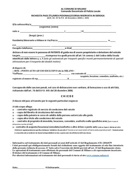 Modello di richiesta Pass Rosa