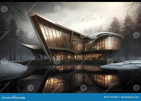 Tenda futuristica in un ambiente naturale