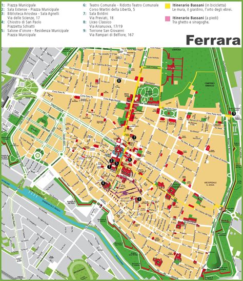Mappa di Ferrara con aree verdi evidenziate
