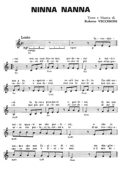 Partitura musicale semplificata di ninna nanna