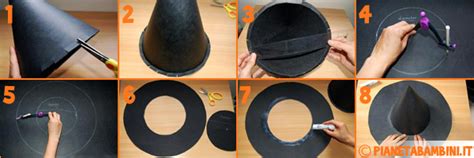 Cappello da strega fatto a mano con cartoncino nero e decorazioni
