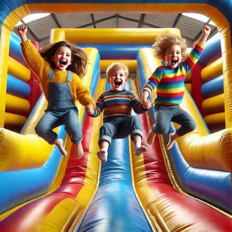Bambini che giocano su gonfiabili a una festa