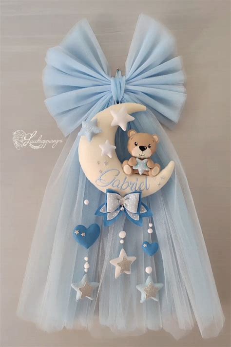 Fiocco nascita tema luna in tulle glitterato