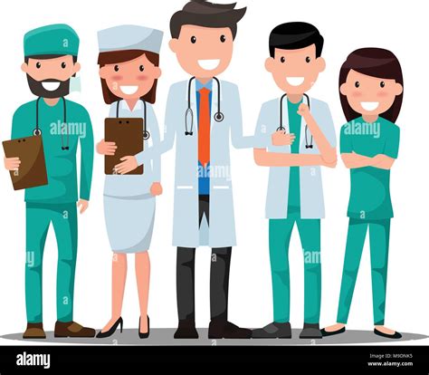 Illustrazione: Professionisti sanitari al lavoro (ostetrica, medico, infermiere)
