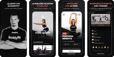 Buddyfit app interface showing various workout categories
