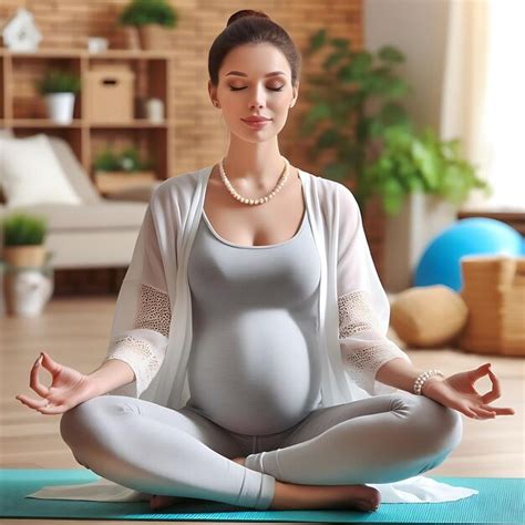Pregnant woman doing light yoga poses