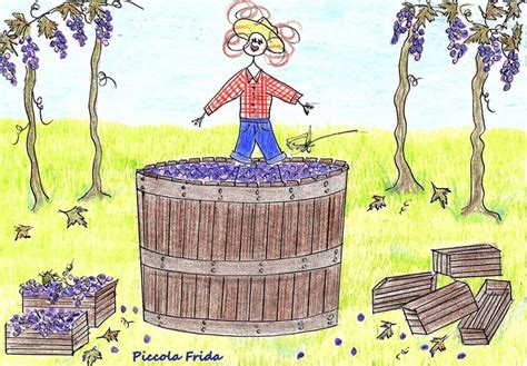 Bambini che pigiano l'uva in un tino