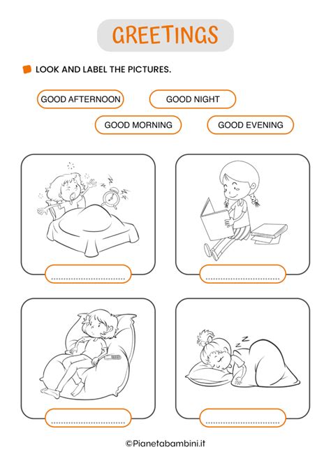 Esercizi sui saluti in inglese da stampare