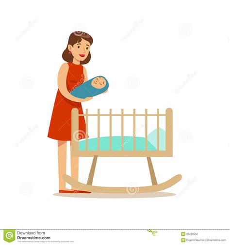 illustrazione grafica che mostra un neonato felice che gioca sotto un arco di legno con sospesi delicati in una stanza luminosa e accogliente