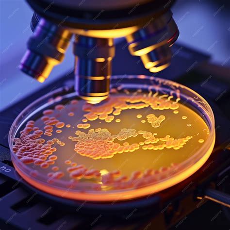 Microscope and petri dish with cell culture