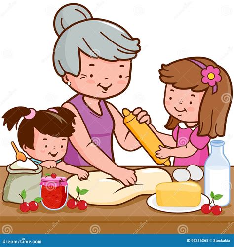 illustrazione di una nonna che prepara dolci con i nipoti