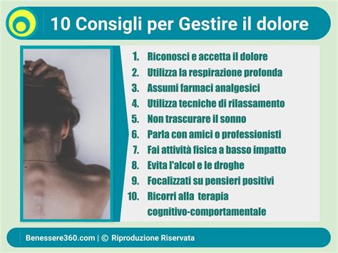 Infografica con suggerimenti pratici per la gestione del dolore e il benessere emotivo
