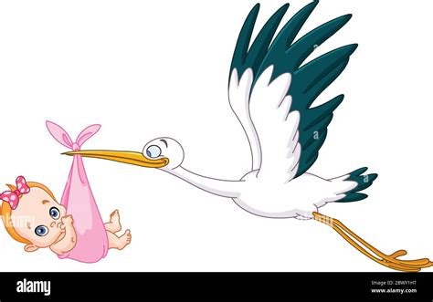 Illustrazione di una coppia che riceve un bambino da una cicogna.