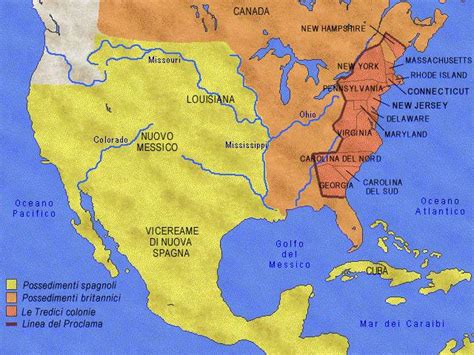 Mappa delle tredici colonie britanniche nel Nord America nel 1775
