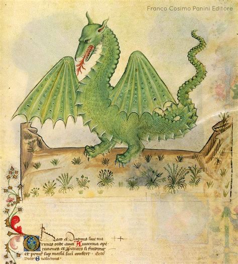 rappresentazione artistica di un drago leggendario in un paesaggio medievale
