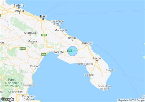 Mappa Puglia con Francavilla Fontana e Cisternino