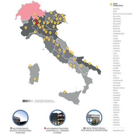 Mappa delle sedi operative del Gruppo Gattinoni in Italia