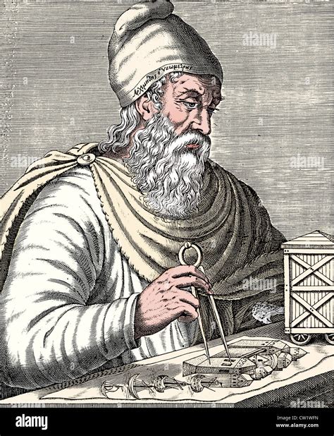 ritratto stilizzato di Archimede e schemi geometrici del metodo di esaustione