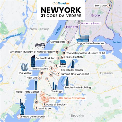 Mappa schematica di New York con i punti di interesse citati nei tour
