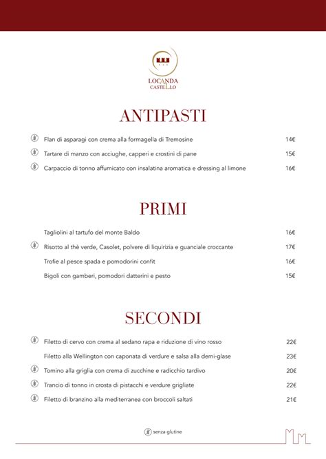 Menù ristorante con piatti di influencer