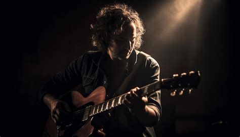Ritratto di un musicista che suona la chitarra sul palco