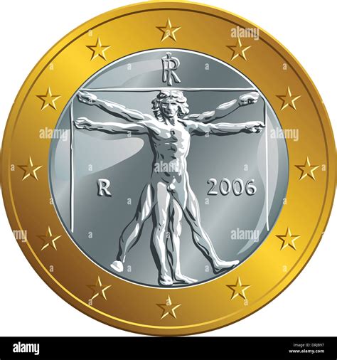 Illustrazione simbolica dell'Uomo Vitruviano di Leonardo da Vinci sulla moneta da un euro