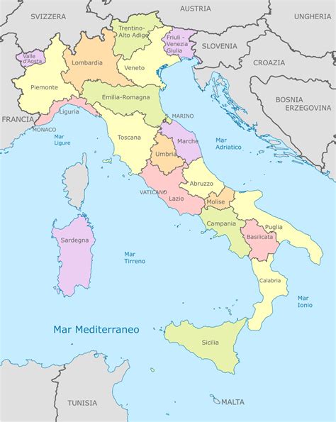 Mappa dell'Italia evidenziando le città principali