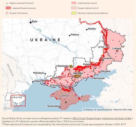 Mappa indicativa delle zone di conflitto e dei punti caldi del giornalismo di guerra tra Ucraina e Russia