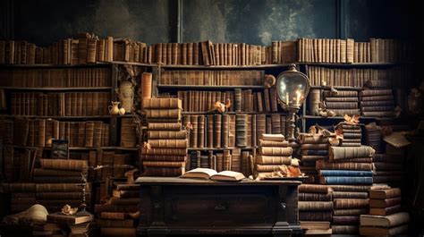 dettaglio di una scrivania con libri, manoscritti e penna