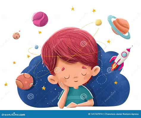 illustrazione di un bambino che sogna un mondo fantastico