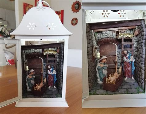 Mini presepe all'interno di una lanterna