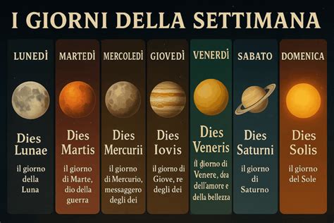 infografica che collega i pianeti agli dei norreni e ai giorni della settimana