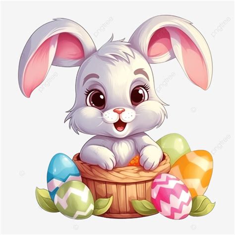 illustrazione colorata di un uovo di pasqua con un coniglietto in un prato fiorito