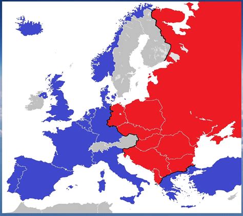 Mappa dell'Europa durante la Guerra Fredda con i due blocchi