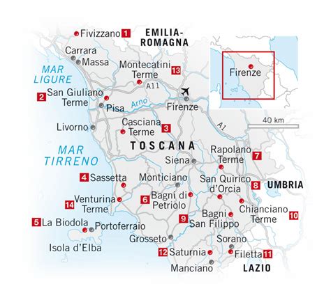 Mappa di Montecatini Terme con indicazione delle principali strutture termali