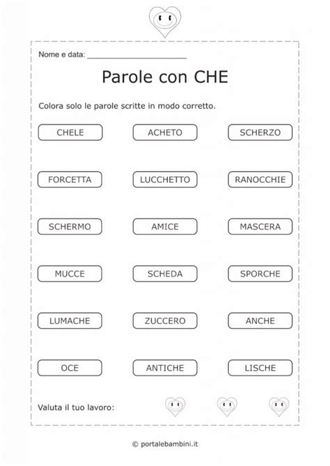 Esempio di schede didattiche per parole con CHE e CHI
