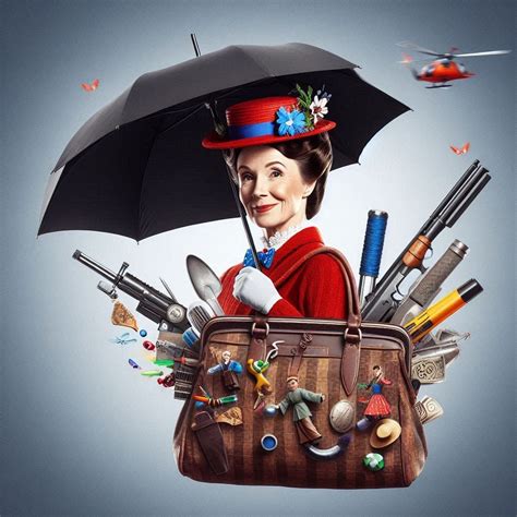 accessori di Mary Poppins: cappellino, ombrello e borsa