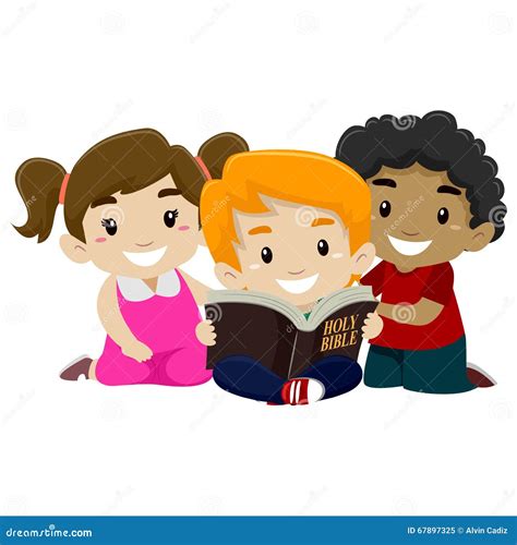 bambini che leggono una bibbia illustrata con i genitori