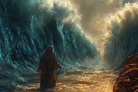 mosè che divide le acque del mar rosso illustrazione per bambini