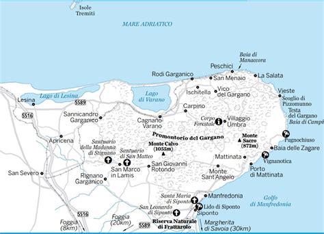 mappa del Gargano con evidenziate le principali attrazioni naturali