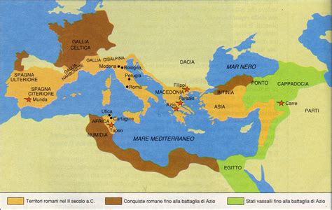 mappa dell'espansione dei culti orientali nell'Impero Romano